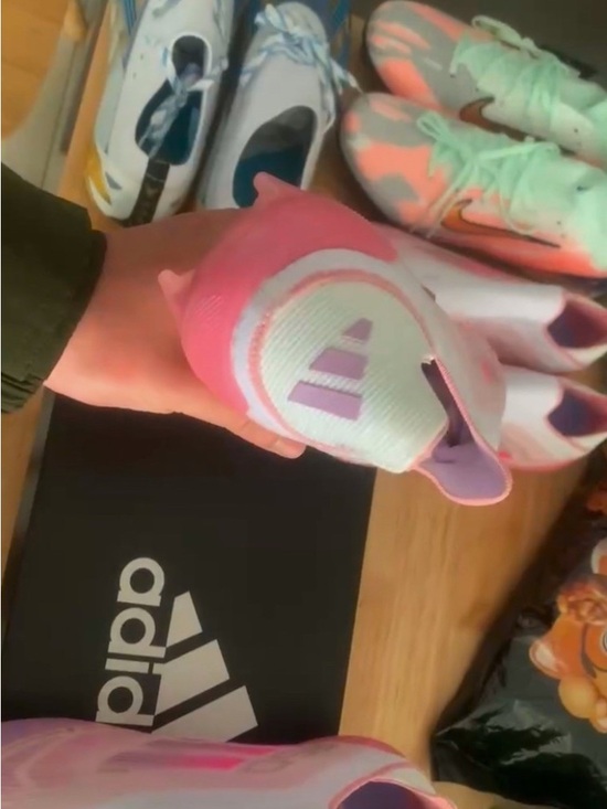 adidas Iridescent Pink and White Laceless Soccer Cleats main image 4